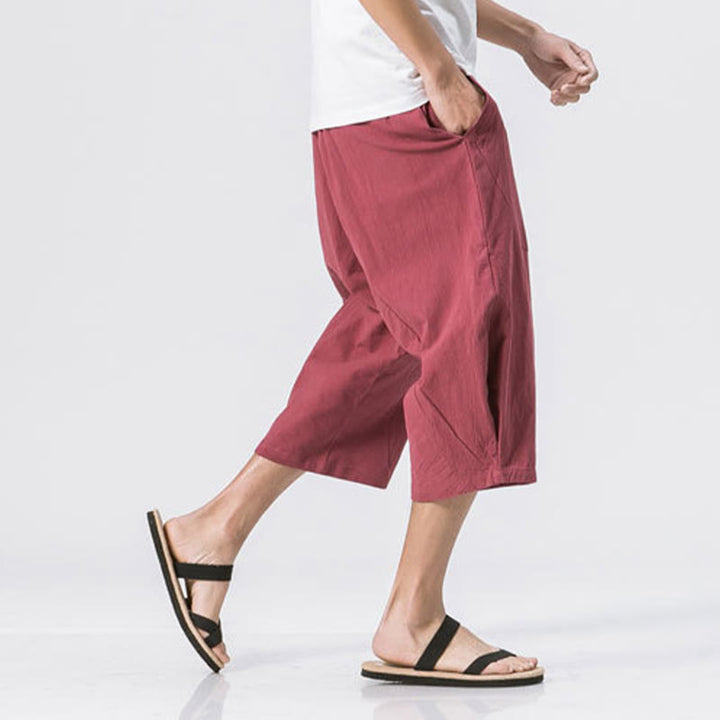 Buddha Stones Summer Casual Simple Plain Design 7-8 Length Men's Cotton Linen Drawstring Pants With Pockets - image 6