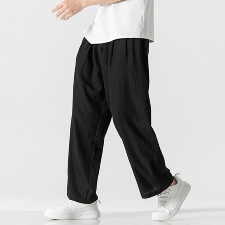 Buddha Stones Summer Casual Plain Straight Leg Design Men's Cotton Linen Drawstring Pants With Pockets - image 17