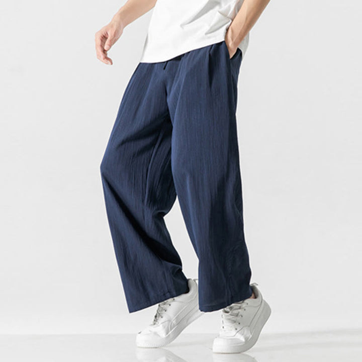 Buddha Stones Summer Casual Plain Straight Leg Design Men's Cotton Linen Drawstring Pants With Pockets - image 25