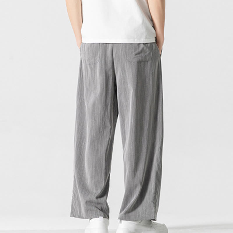 Buddha Stones Summer Casual Plain Straight Leg Design Men's Cotton Linen Drawstring Pants With Pockets - image 4
