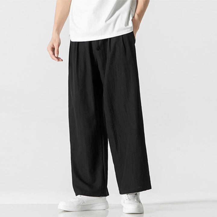 Buddha Stones Summer Casual Plain Straight Leg Design Men's Cotton Linen Drawstring Pants With Pockets - image 13