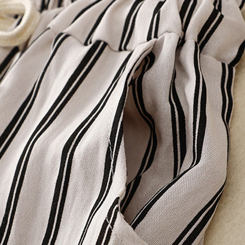 Buddha Stones Casual Acrylic Stripe Lace-up Women's Wide Leg Pants With Pockets - image 10