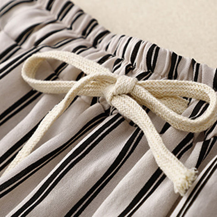 Buddha Stones Casual Acrylic Stripe Lace-up Women's Wide Leg Pants With Pockets - image 8