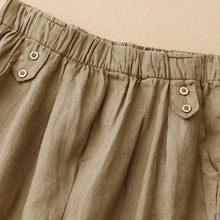 Buddha Stones Summer Plain Casual 7-8 Length Buttons Women's Cotton Linen Harem Pants With Pockets - image 3