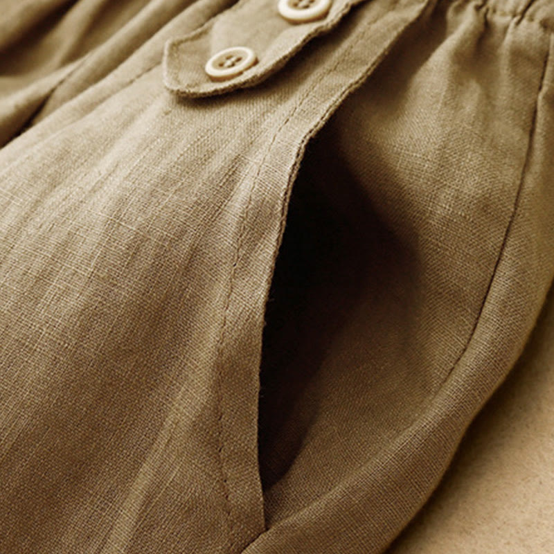 Buddha Stones Summer Plain Casual 7-8 Length Buttons Women's Cotton Linen Harem Pants With Pockets - image 1