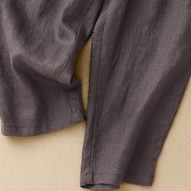 Buddha Stones Summer Plain Casual 7-8 Length Buttons Women's Cotton Linen Harem Pants With Pockets - image 6