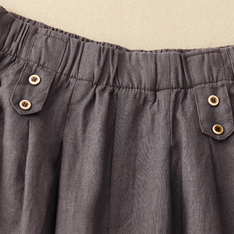 Buddha Stones Summer Plain Casual 7-8 Length Buttons Women's Cotton Linen Harem Pants With Pockets - image 9