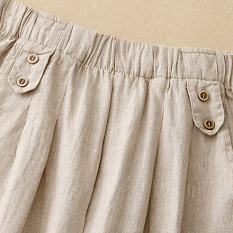 Buddha Stones Summer Plain Casual 7-8 Length Buttons Women's Cotton Linen Harem Pants With Pockets - image 12