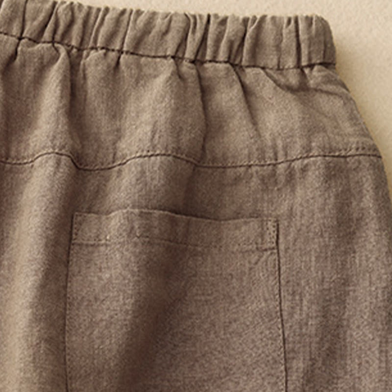 Buddha Stones Summer Plain Casual 7-8 Length Lace-up Women's Cotton Linen Harem Pants With Pockets - image 4