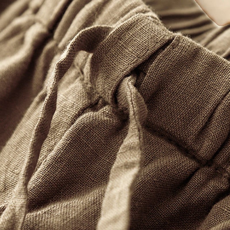 Buddha Stones Summer Plain Casual 7-8 Length Lace-up Women's Cotton Linen Harem Pants With Pockets - image 7