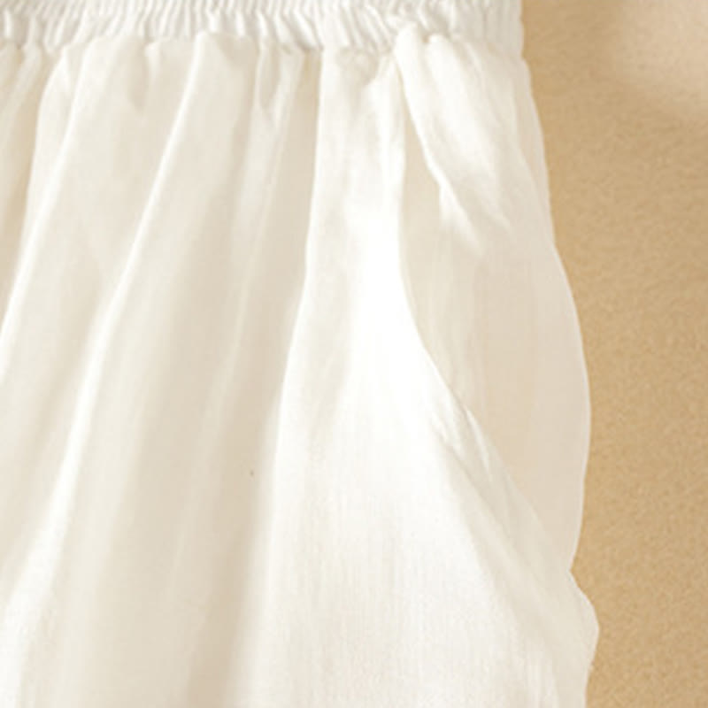 Buddha Stones Summer Plain Casual Cropped Pants Women's Double Layer Cotton Linen Harem Pants With Pockets