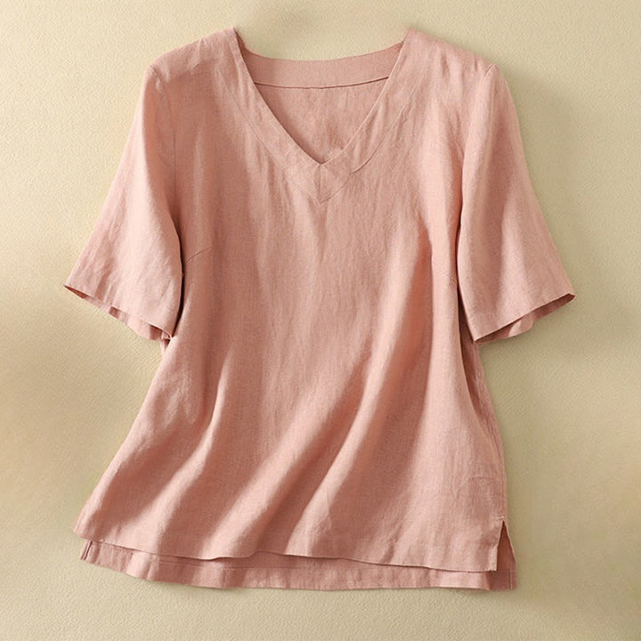 Buddha Stones Summer Casual Plain Cotton Women's V-neck Design Half Sleeve T-shirt - Pink - US8-10，UK/AU12-14，EU40-42 (2XL) - image 5