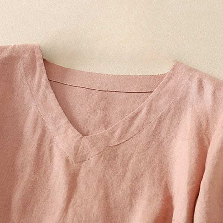 Buddha Stones Summer Casual Plain Polyester Women's V-neck Design Half Sleeve T-shirt - image 6