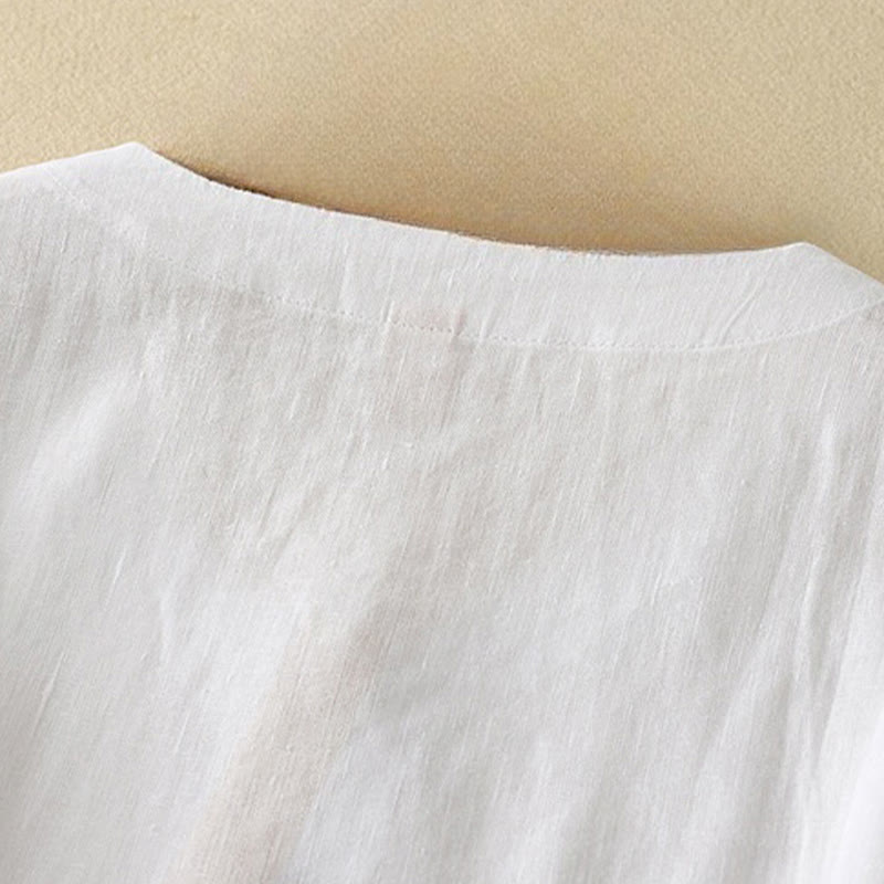 Buddha Stones Summer Casual Plain Women's V-neck Design Half Sleeve Cotton T-shirt - image 13