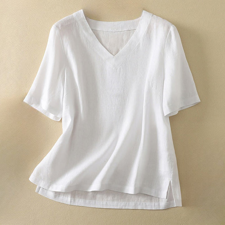 Buddha Stones Summer Casual Plain Polyester Women's V-neck Design Half Sleeve T-shirt - White - US8-10，UK/AU12-14，EU40-42 (2XL) - image 10
