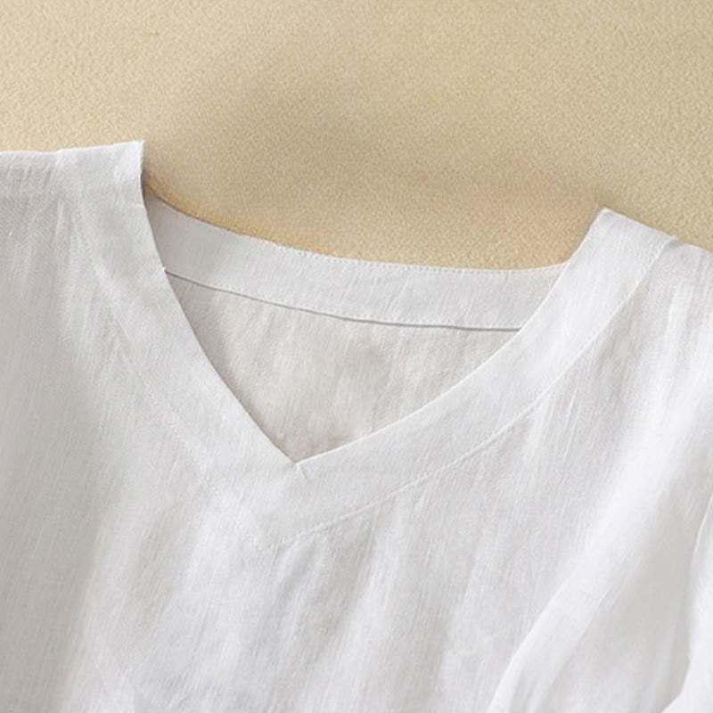 Buddha Stones Summer Casual Plain Cotton Women's V-neck Design Half Sleeve T-shirt - image 12