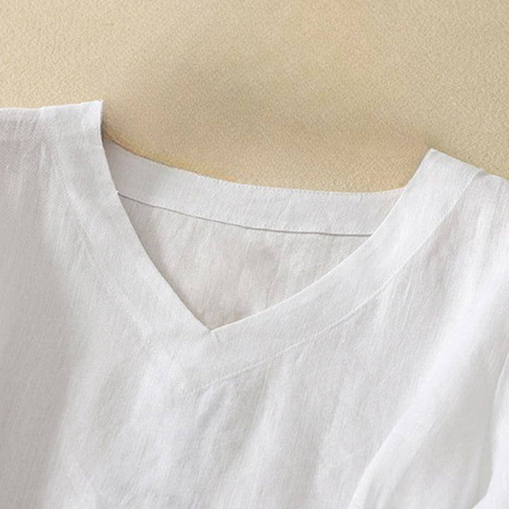 Buddha Stones Summer Casual Plain Cotton Women's V-neck Design Half Sleeve T-shirt - image 12