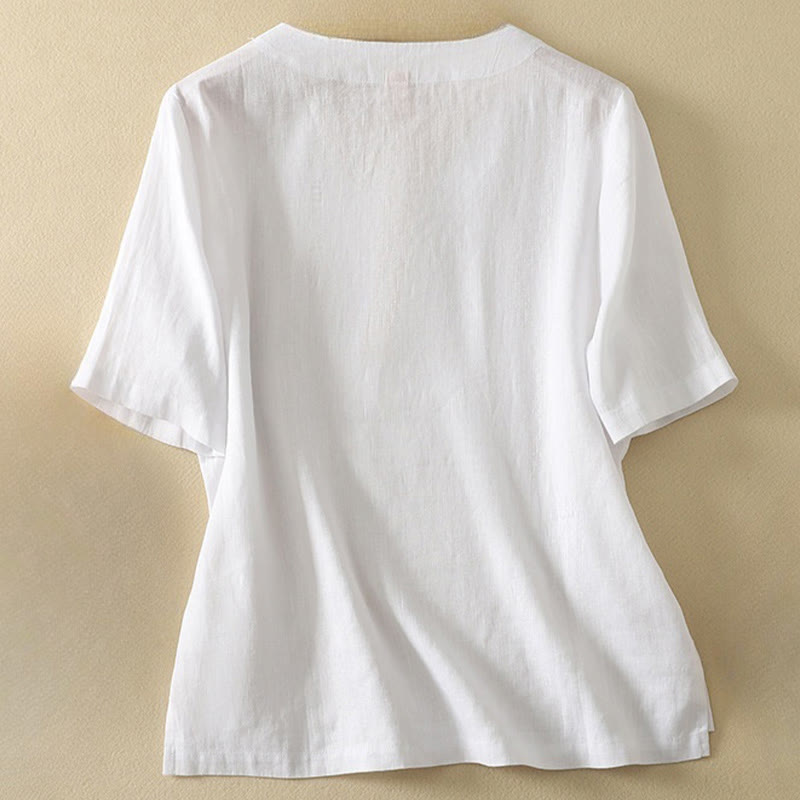 Buddha Stones Summer Casual Plain Polyester Women's V-neck Design Half Sleeve T-shirt - image 11
