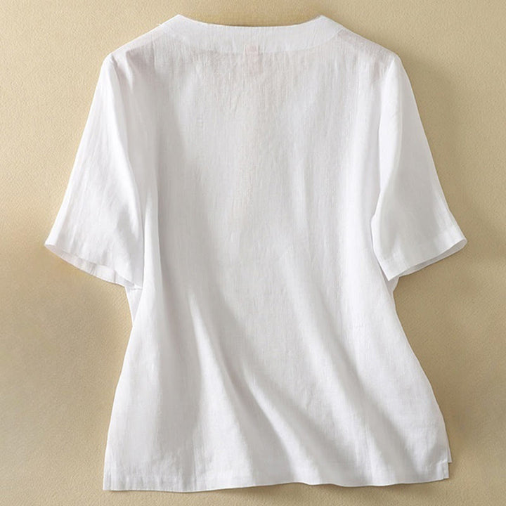 Buddha Stones Summer Casual Plain Polyester Women's V-neck Design Half Sleeve T-shirt - image 11