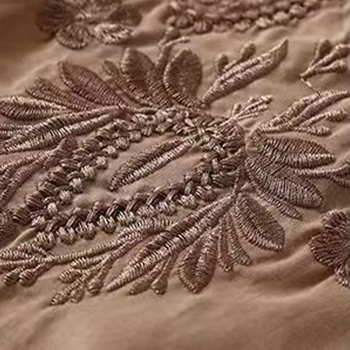 Buddha Stones Casual Women's Embroidered Flower Pattern Crew Neck Design Half Sleeve Cotton Linen Shirt - image 6