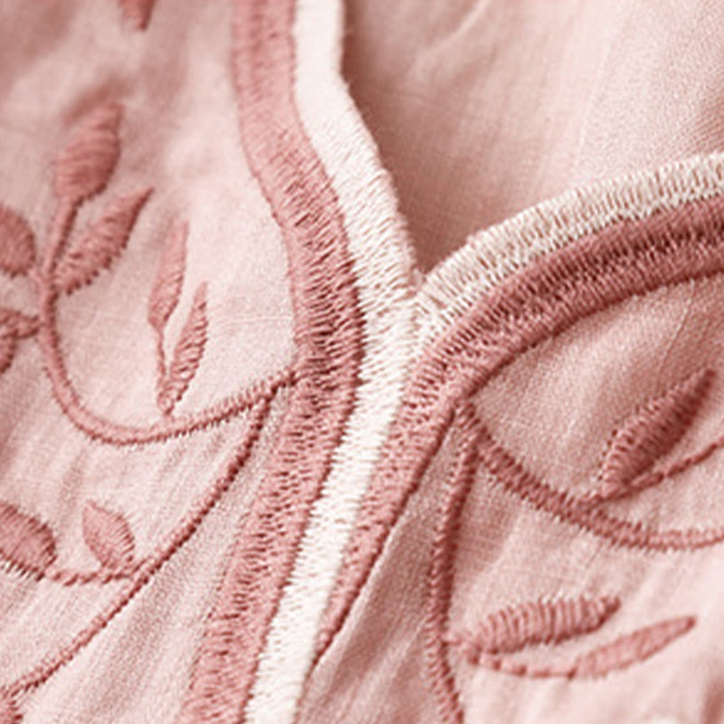 Buddha Stones Summer Casual Embroidered Flowers Women's V-neck Design Half Sleeve Acrylic T-shirt - image 8