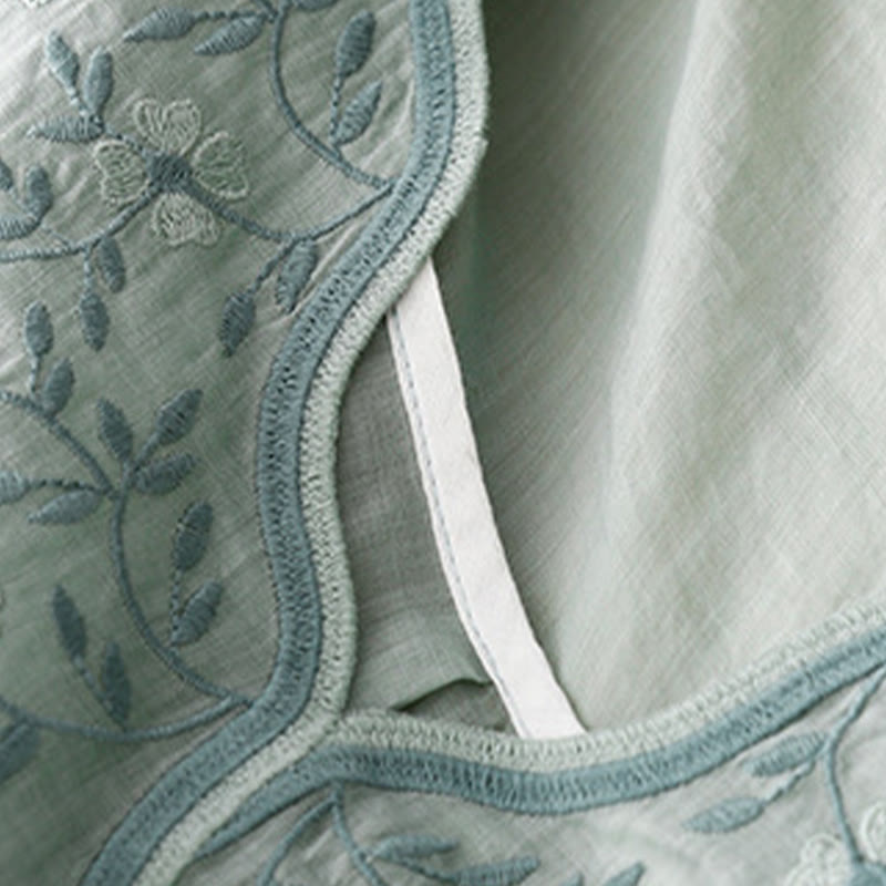 Buddha Stones Summer Casual Embroidered Flowers Women's V-neck Design Half Sleeve Acrylic T-shirt - image 17