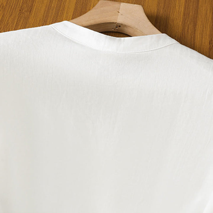 Buddha Stones Casual Women's Flowers Leaves Embroidery Pattern Frog-Button Crew Neck Design Half Sleeve Cotton Linen Shirt - image 16