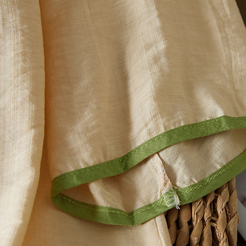 Buddha Stones Casual Women's Flowers Embroidery Pattern Frog-button Slanted Collar Design Three Quarter Sleeve Cotton Linen Shirt - image 9