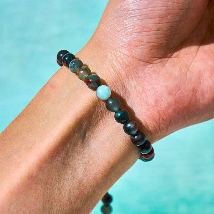 Buddha Stones 3Pcs Black Onyx Tiger Eye African Bloodstone Protection Support Set