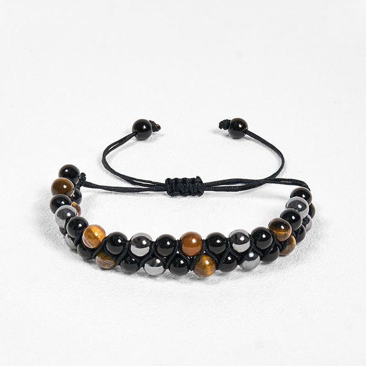 Buddha Stones 3Pcs Black Onyx Tiger Eye African Bloodstone Protection Support Set