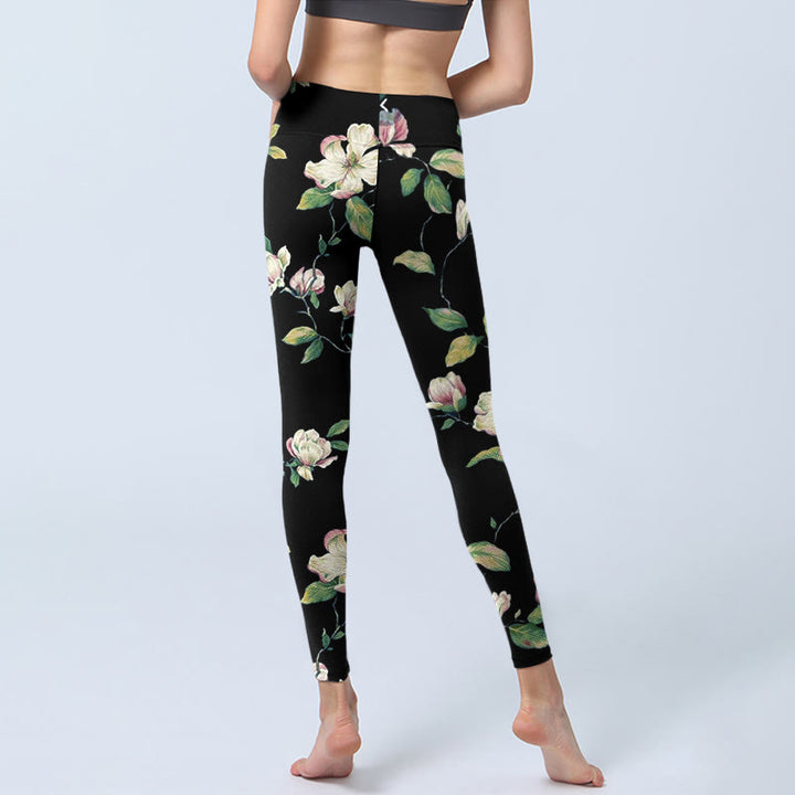 Buddha Stones Magnolia Flower Pattern Print Gym Leggings Women's Yoga Pants - image 6