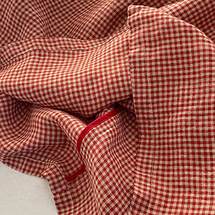 Buddha Stones Casual Plain Handmade Plaid Midi Dress Cotton Sleeveless Dress With Pockets - image 8