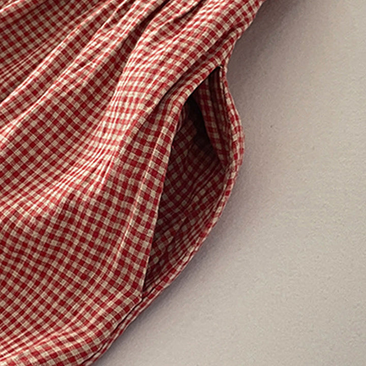 Buddha Stones Casual Plain Handmade Plaid Midi Dress Cotton Sleeveless Dress With Pockets - image 5