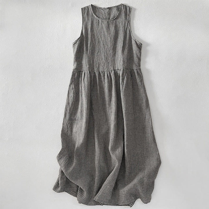 Buddha Stones Casual Plain Handmade Plaid Midi Dress Cotton Sleeveless Dress With Pockets - DimGray - US14，UK/AU18，EU46 (2XL) - image 10