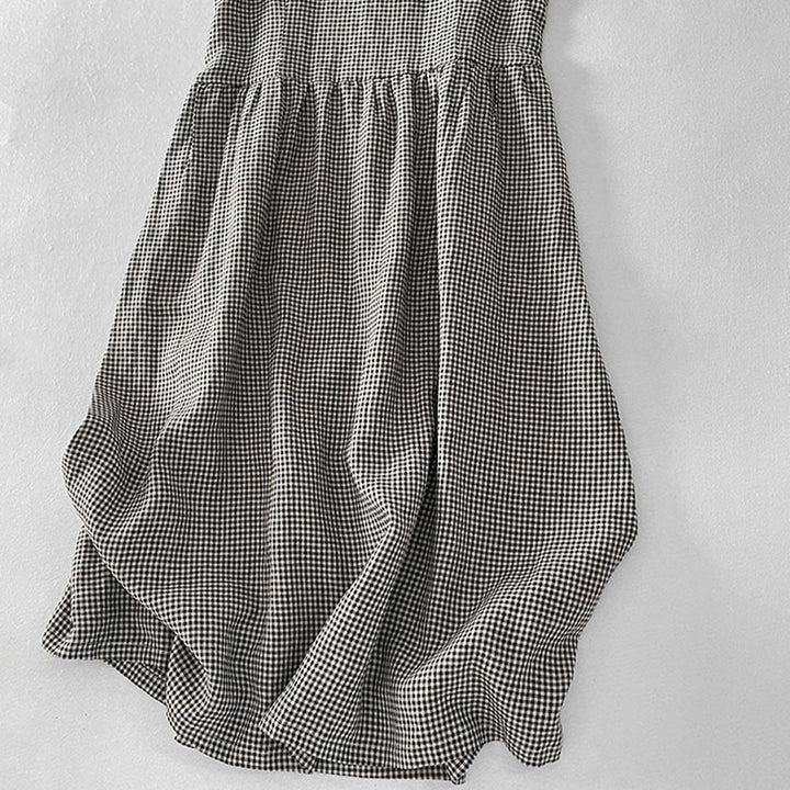 Buddha Stones Casual Plain Handmade Plaid Midi Dress Cotton Sleeveless Dress With Pockets - image 12