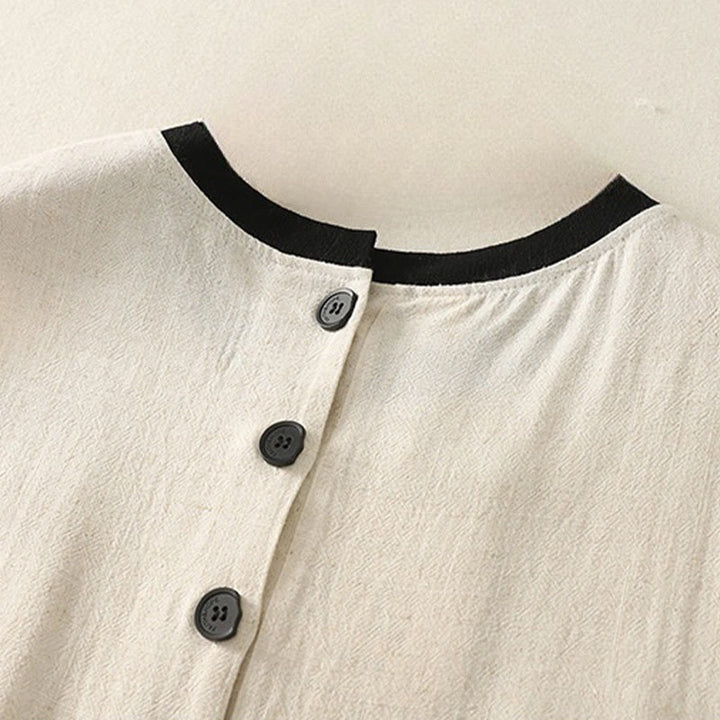 Buddha Stones Casual Stitching Color Handmade Button Design Midi Dress Polyester Sleeveless Dress With Pockets - image 10