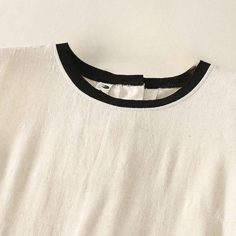 Buddha Stones Casual Stitching Color Handmade Button Design Midi Dress Polyester Sleeveless Dress With Pockets - image 7