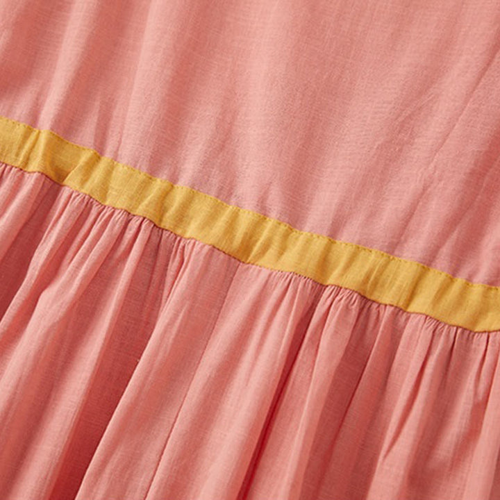 Buddha Stones Summer Casual Stitching Color Lace-up Design V-Neck Short Sleeve Midi Dress - image 8