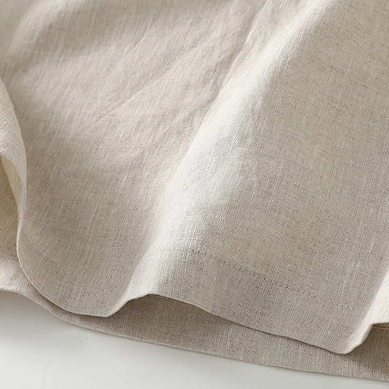 Buddha Stones Summer Casual Plain Design V-Neck Short Sleeve Cotton Linen Midi Dress With Pockets - image 4