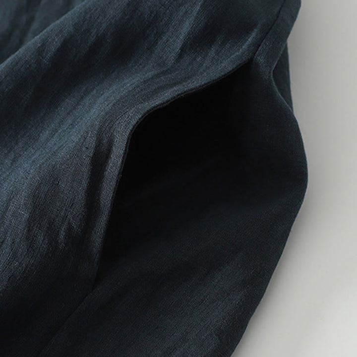 Buddha Stones Summer Casual Plain Design V-Neck Short Sleeve Cotton Linen Midi Dress With Pockets - image 13