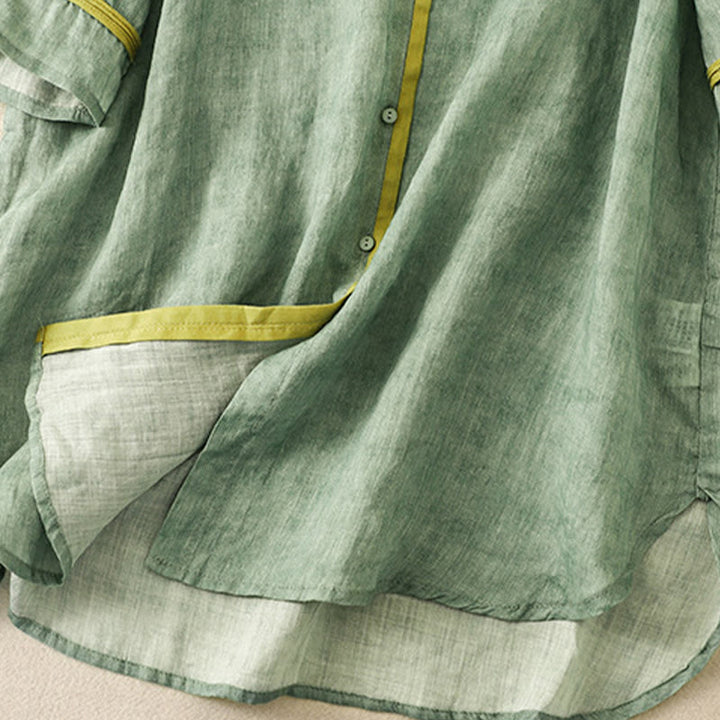 Buddha Stones Summer Casual Embroidered Stand Collar Design Three Quarter Sleeve Midi Dress - image 4