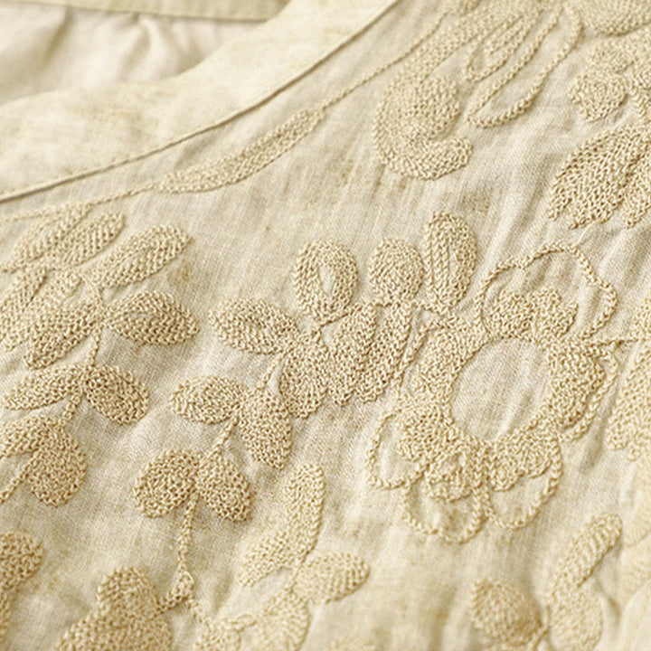 Buddha Stones Summer Casual Embroidered Stand Collar Design Three Quarter Sleeve Acrylic Midi Dress - image 11