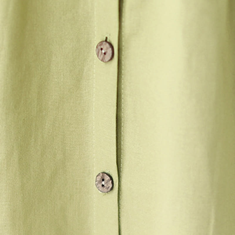 Buddha Stones Summer Casual Plain Buttons Stand Collar Design Three Quarter Sleeve Acrylic Cardigan Midi Dress With Pockets