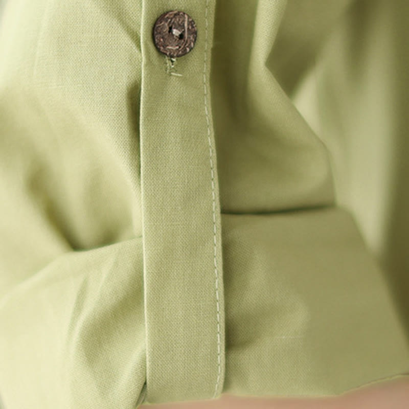 Buddha Stones Summer Casual Plain Buttons Stand Collar Design Three Quarter Sleeve Acrylic Cardigan Midi Dress With Pockets - image 8