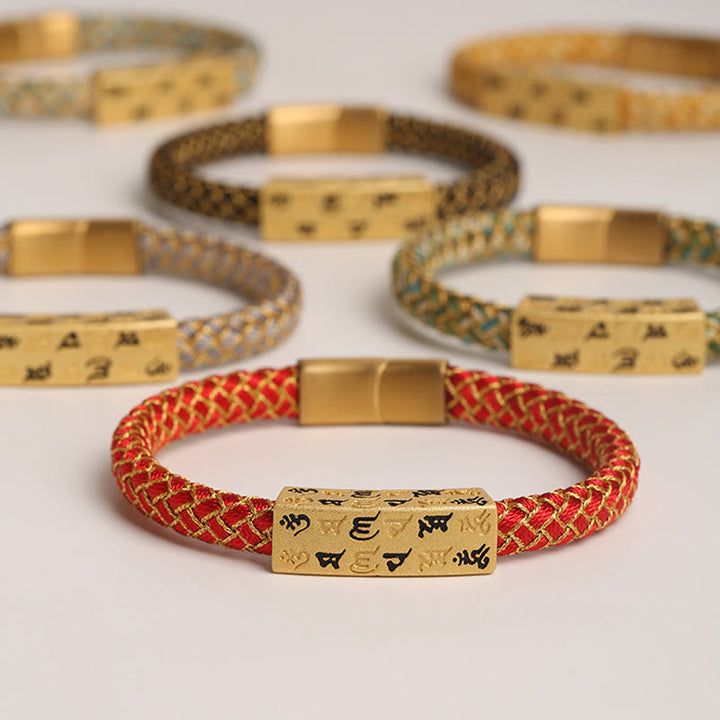 Buddha Stones Tibetan Om Mani Padme Hum Various Colors Rope Gold Thread Diamond Knot Luck Buckle Bracelet