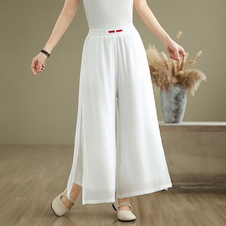 Buddha Stones Casual Vintage Side Slit Hem Design Cotton Linen Women's Wide Leg Pants With Pockets - White - US8-10，UK/AU12-14，EU40-42 (2XL) - image 9