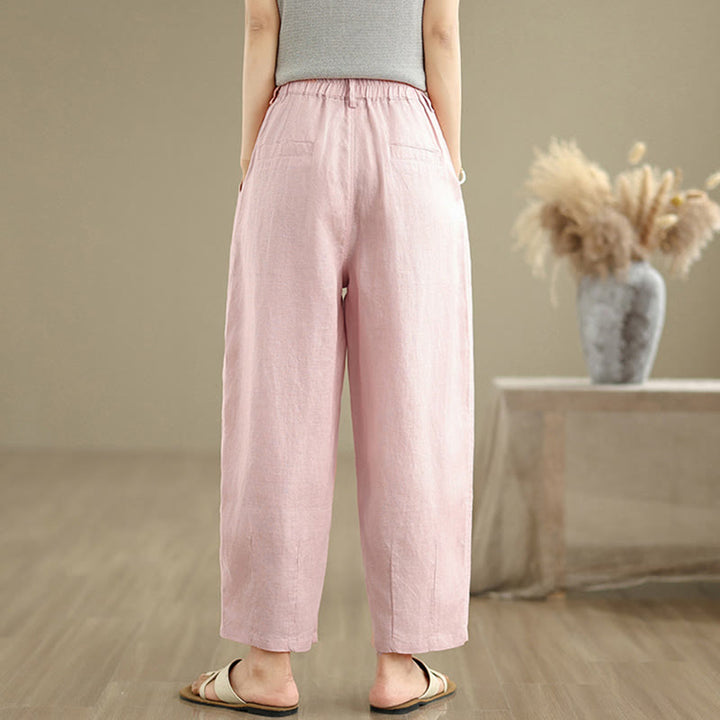 Buddha Stones Casual Summer Solid Color High Waist Women's Cotton Linen Harem Pants With Pockets - image 15