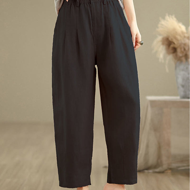 Buddha Stones Casual Summer Solid Color High Waist Women's Cotton Linen Harem Pants With Pockets - image 11