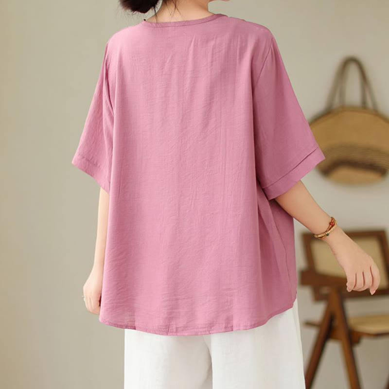 Buddha Stones Ethnic Casual Embroidered Geometry Pattern Women's Crew Neck Design Half Sleeve T-Shirt - image 4