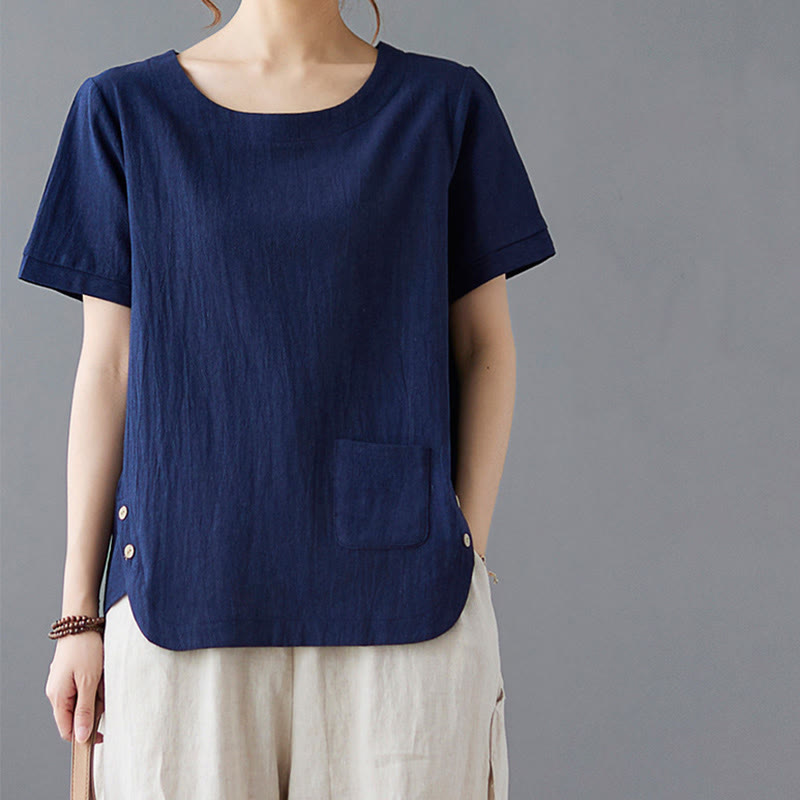 Buddha Stones Side Slit Design Women's Cotton Polyester Crew Neck Short Sleeve T-Shirt Wtih Pocket - image 22
